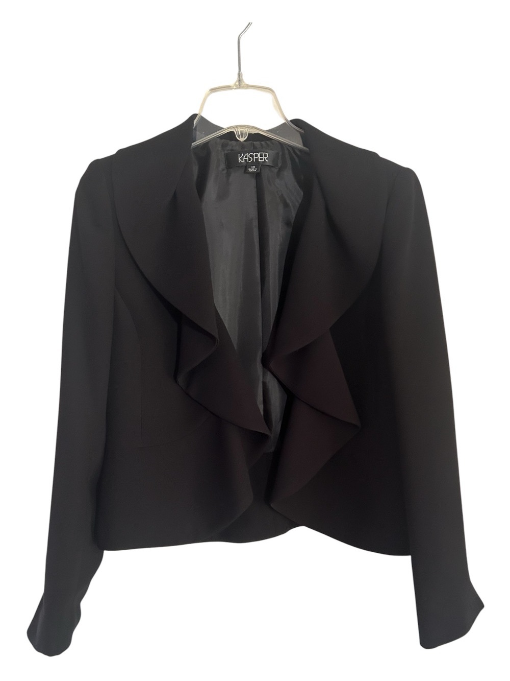 Kasper Black Ruffle-Front Open Blazer